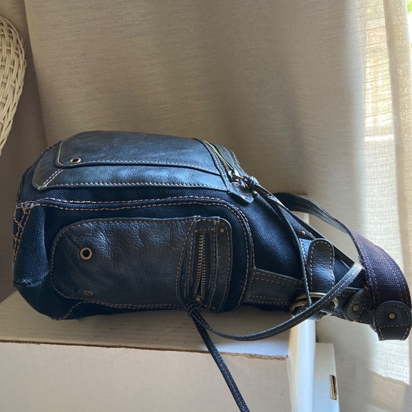 Fossil Genuine Leather & Canvas Black Crossbody Bag VGC - Picture 6 of 16